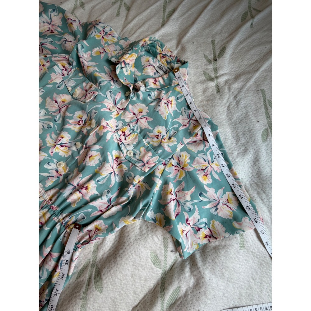 Vintage Classics by Leslie Fay Mint Floral Pleated Midi Shirt Dress Size 8 Retro - Picture 4 of 8